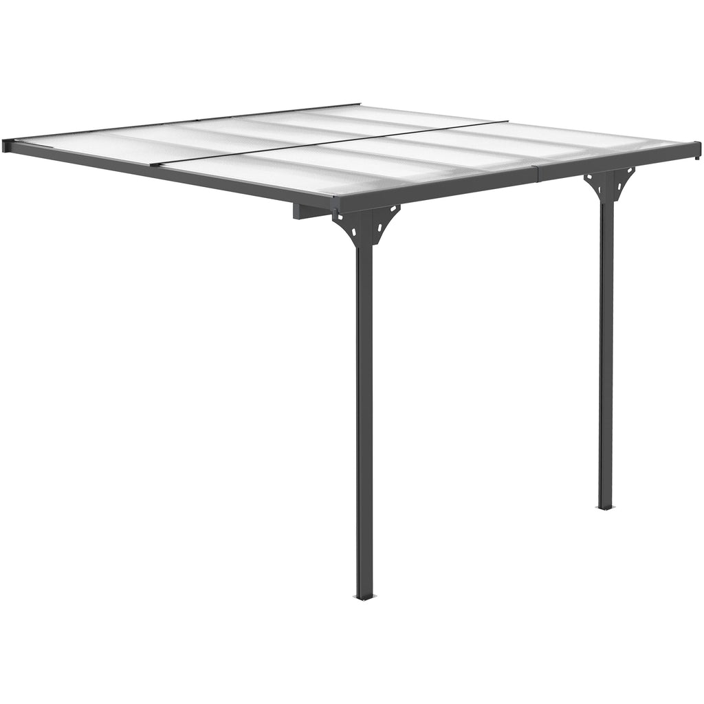 10' x 10' Outdoor Lean to Hardtop Pergola with Polycarbonate Roof & Adjustable Height, Grey