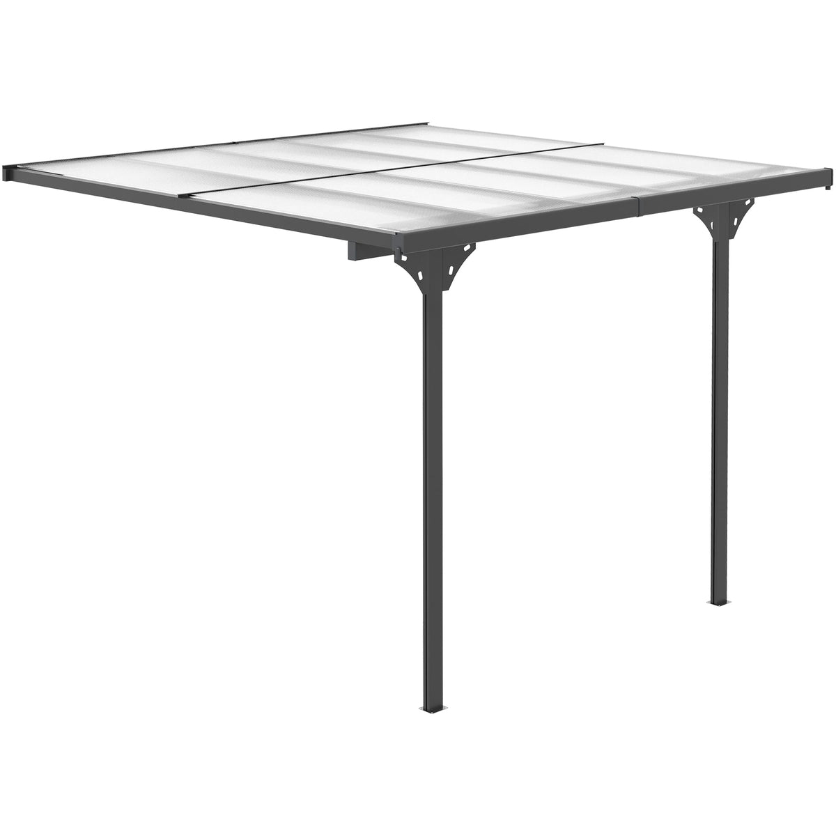 10' x 10' Outdoor Lean to Hardtop Pergola with Polycarbonate Roof & Adjustable Height, Grey