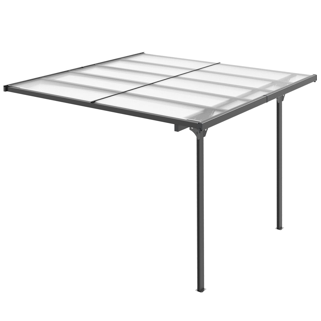 10' x 10' Outdoor Lean to Hardtop Pergola with Polycarbonate Roof & Adjustable Height, Grey
