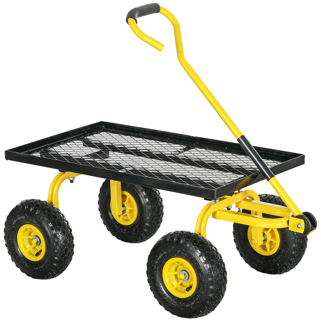 Heavy Duty Garden Wagon with 10" Wheels and Rotating Handle, 330 lb Capacity, Yellow