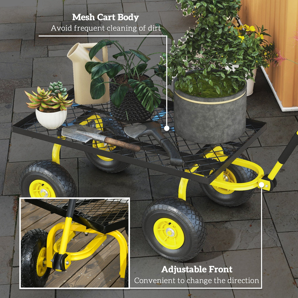 Heavy Duty Garden Wagon with 10" Wheels and Rotating Handle, 330 lb Capacity, Yellow