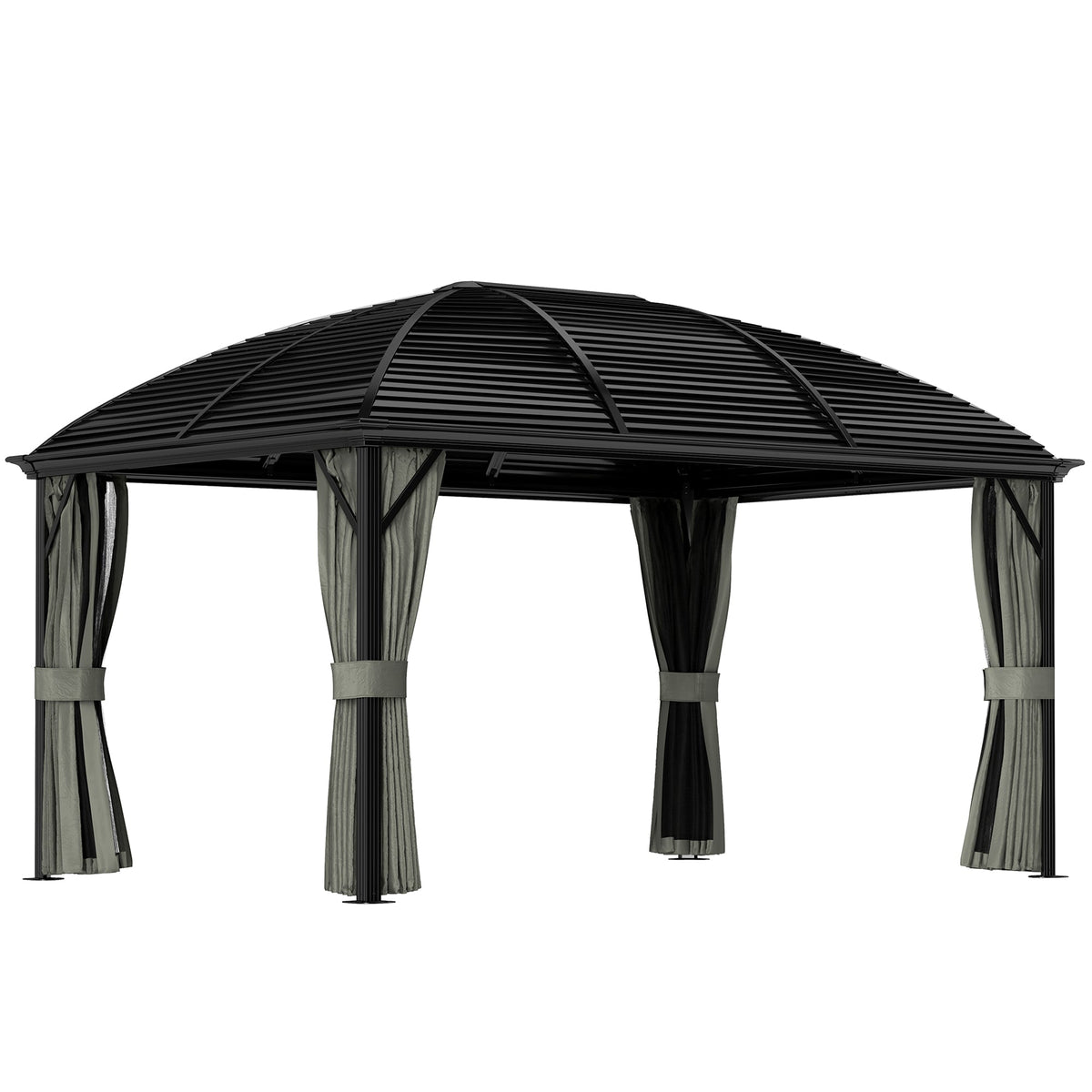 10' x 13' Hardtop Gazebo with Galvanized Steel Roof & Mosquito Netting, Dark Grey
