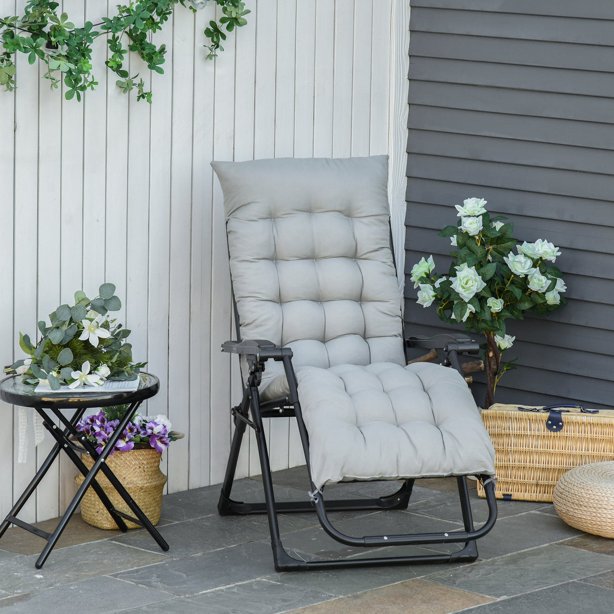 Reclining Zero Gravity Chair w/ Adjustable Backrest, Folding Garden Sun Lounger, Light Grey
