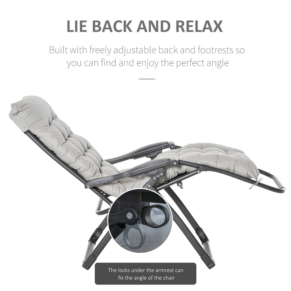 Reclining Zero Gravity Chair w/ Adjustable Backrest, Folding Garden Sun Lounger, Light Grey