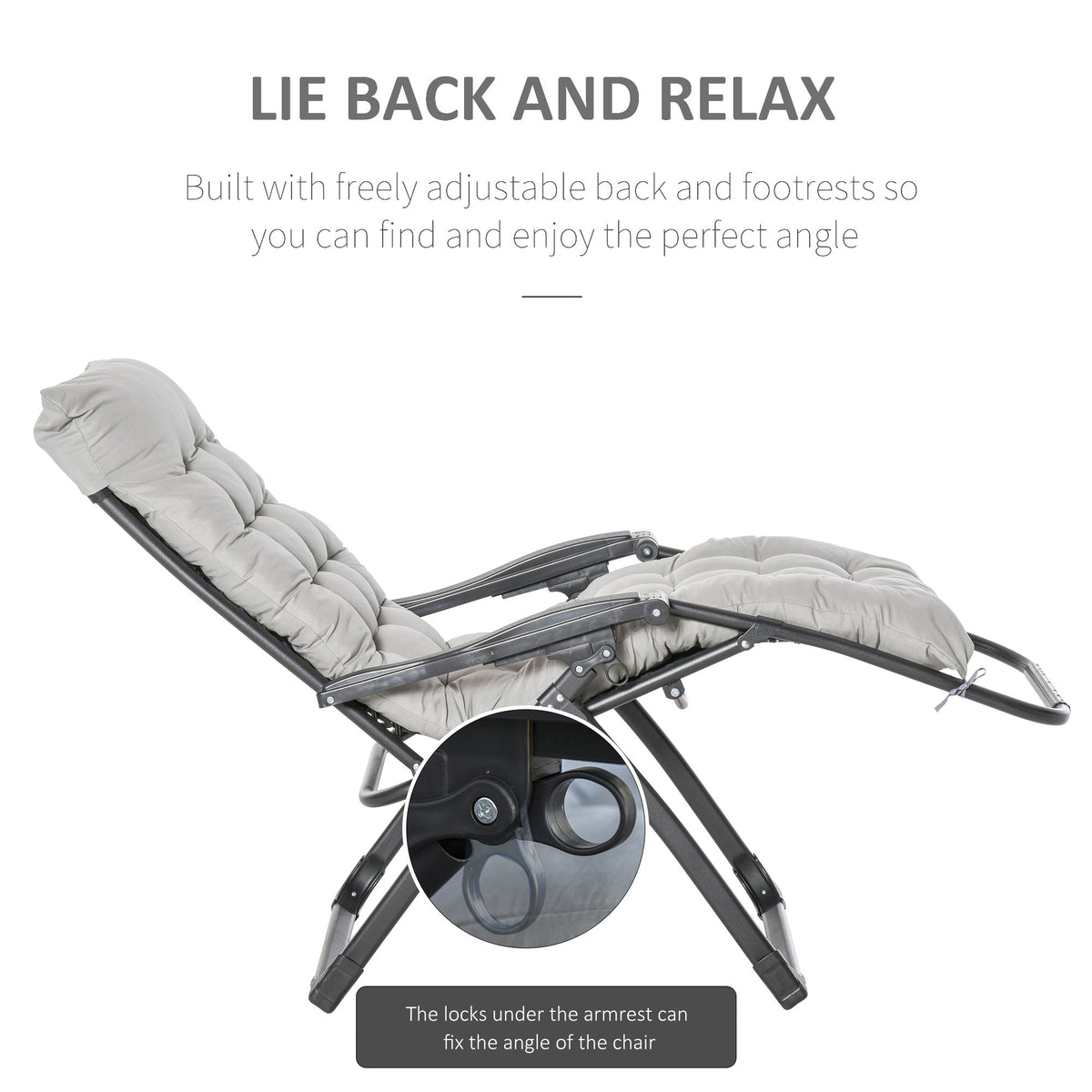 Reclining Zero Gravity Chair w/ Adjustable Backrest, Folding Garden Sun Lounger, Light Grey