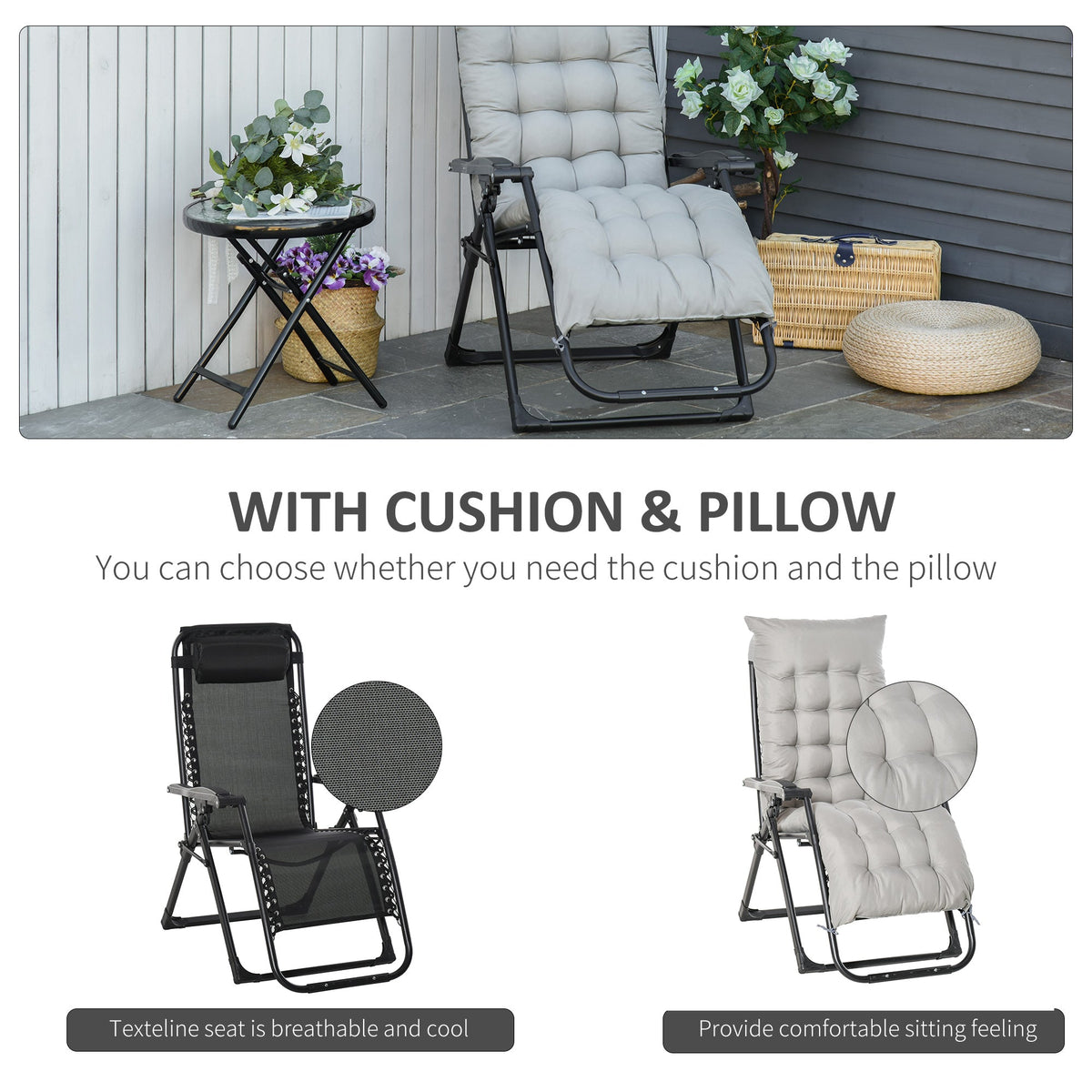 Reclining Zero Gravity Chair w/ Adjustable Backrest, Folding Garden Sun Lounger, Light Grey