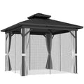 10' x 10' Hardtop Gazebo with Double Roof & Mosquito Netting, Light Grey