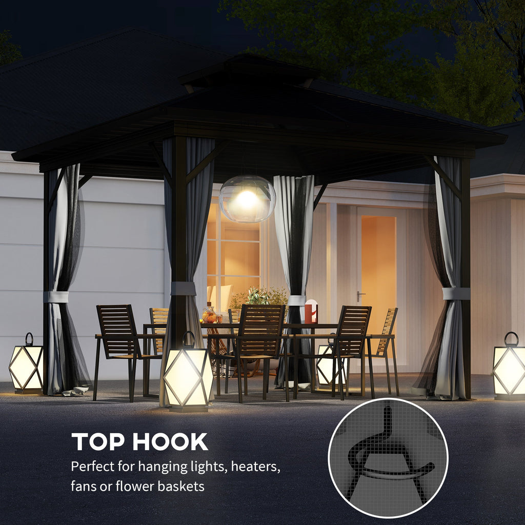10' x 10' Hardtop Gazebo with Double Roof & Mosquito Netting, Light Grey