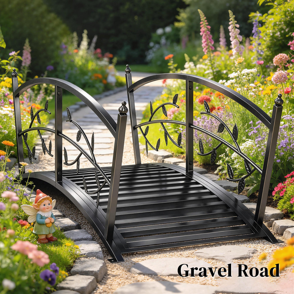 1.2M Metal Garden Bridge with Safety Railings, Black