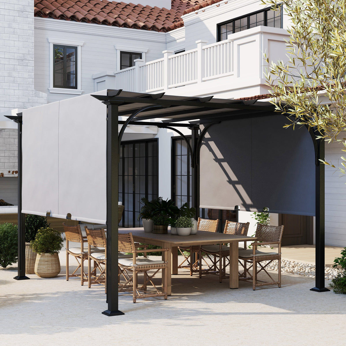 10' x 10' Outdoor Pergola Patio Gazebo Canopy Sun Shelter with Steel Frame, Grey