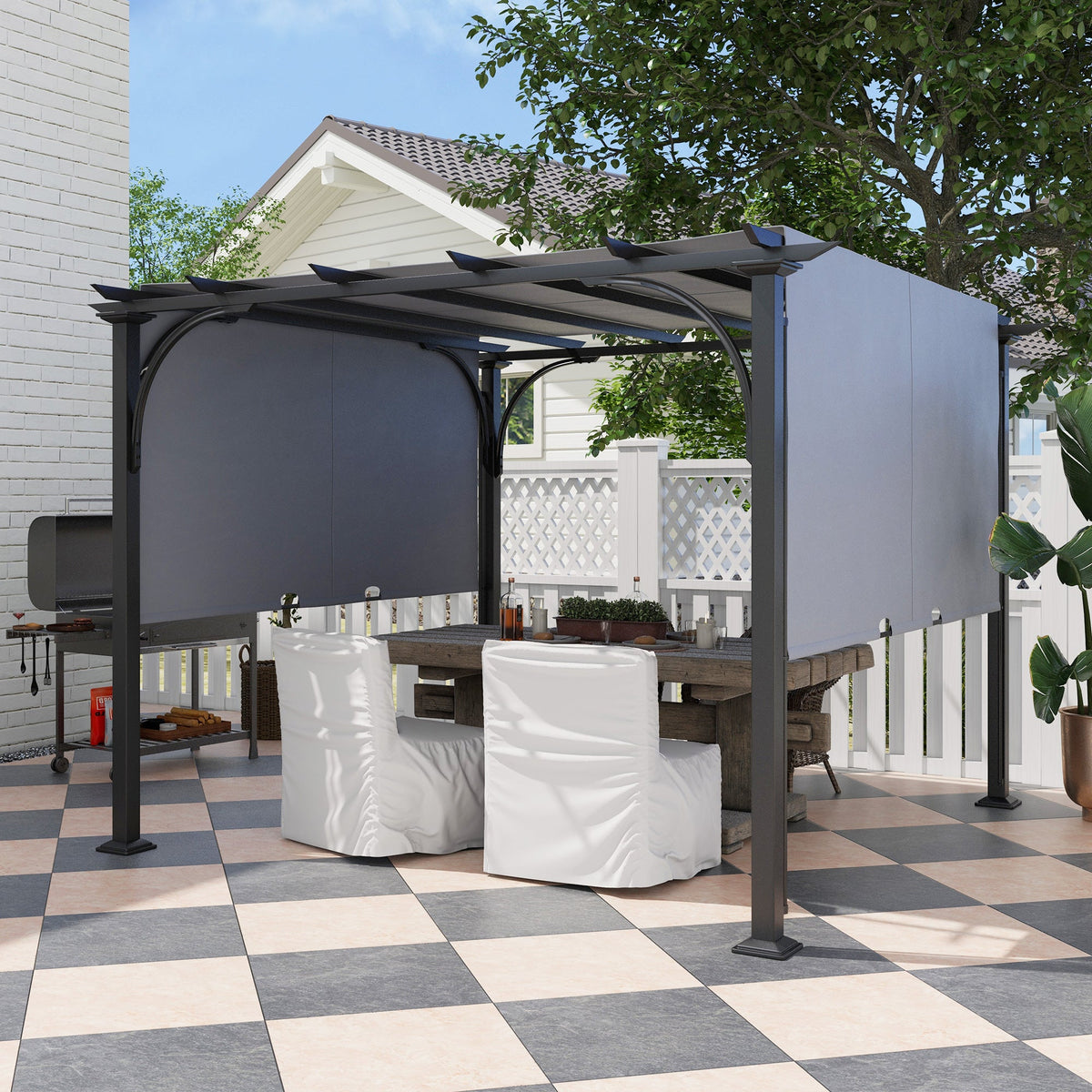 10' x 10' Outdoor Pergola Patio Gazebo Canopy Sun Shelter with Steel Frame, Grey