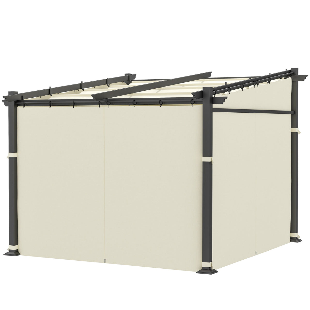 10' x 10' Metal Pergola with Sliding Roof Canopy, Beige