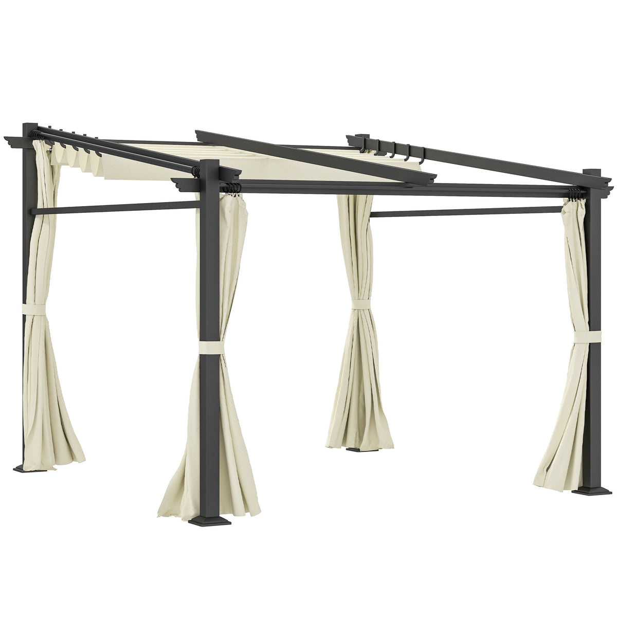 10' x 10' Metal Pergola with Sliding Roof Canopy, Beige