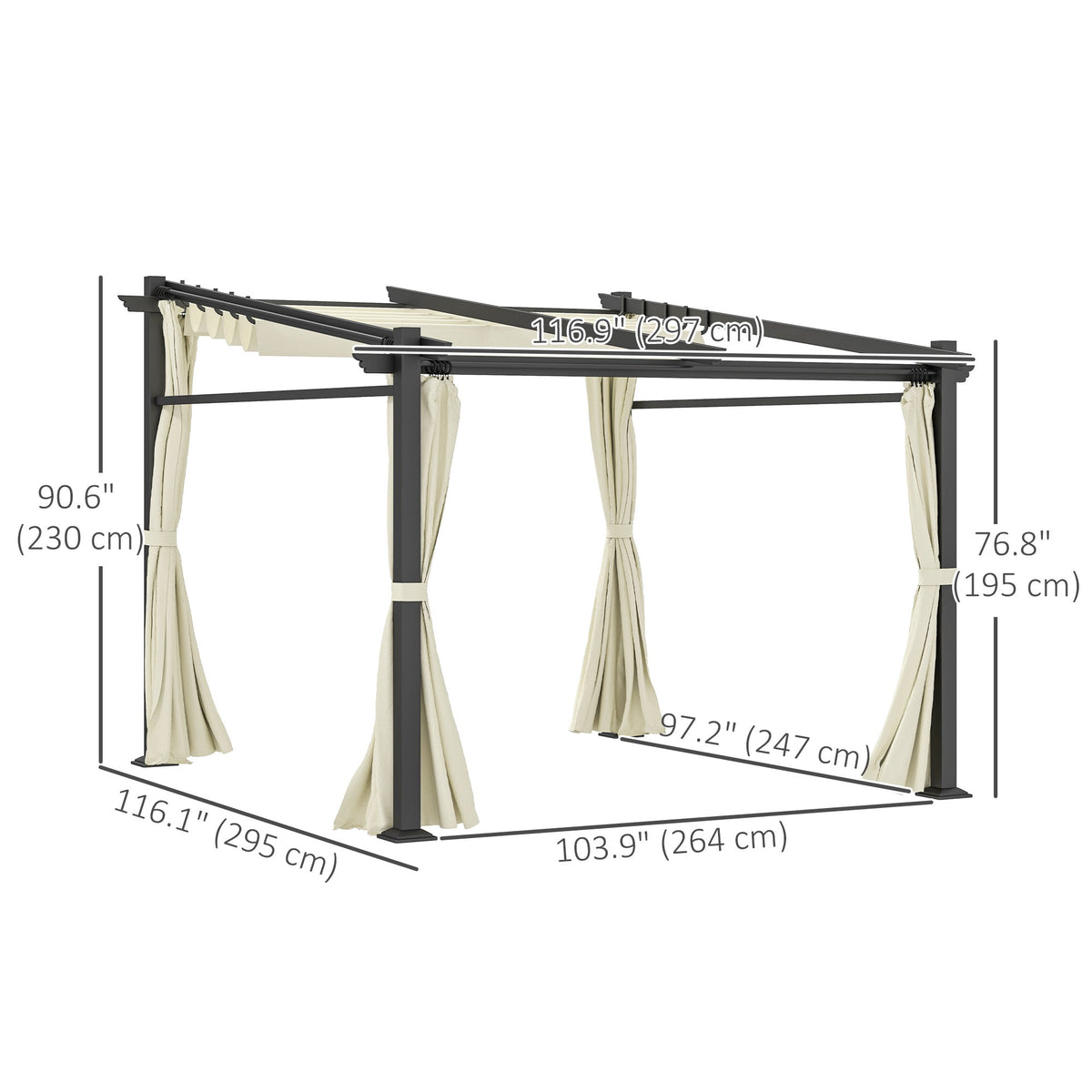 10' x 10' Metal Pergola with Sliding Roof Canopy, Beige