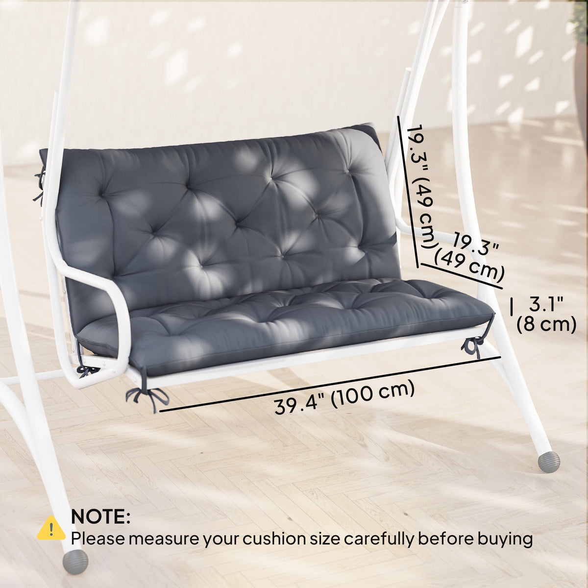 2-Seater Garden Bench Chair Cushion Mat Replacement with Backrest, 39.4" x 38.6", Dark Grey
