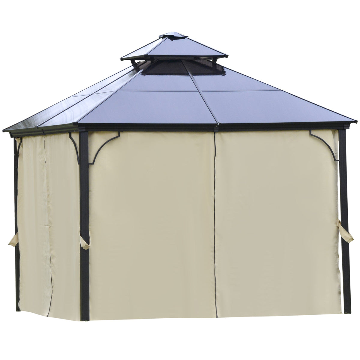 10' x 10' Hardtop Gazebo with Polycarbonate Roof & Netting, Beige