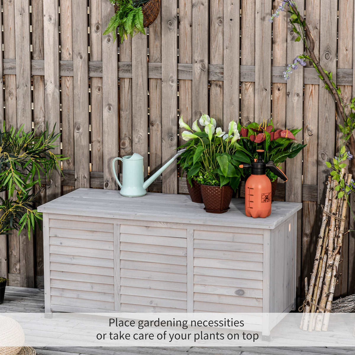 75 Gallon Wooden Deck Box with Weather-Resistant Finish, Grey