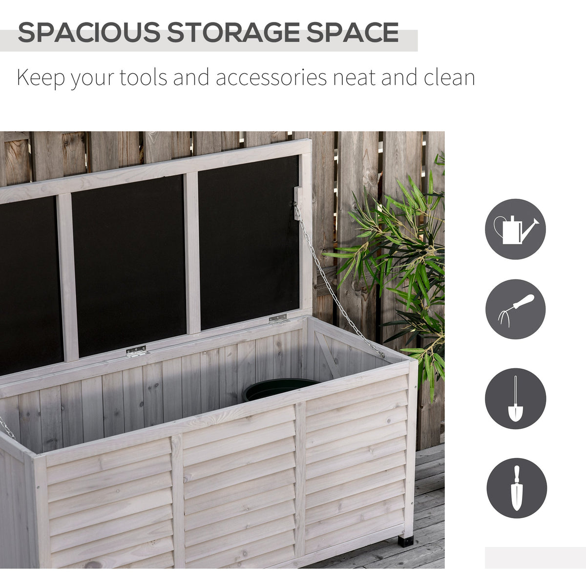 75 Gallon Wooden Deck Box with Weather-Resistant Finish, Grey