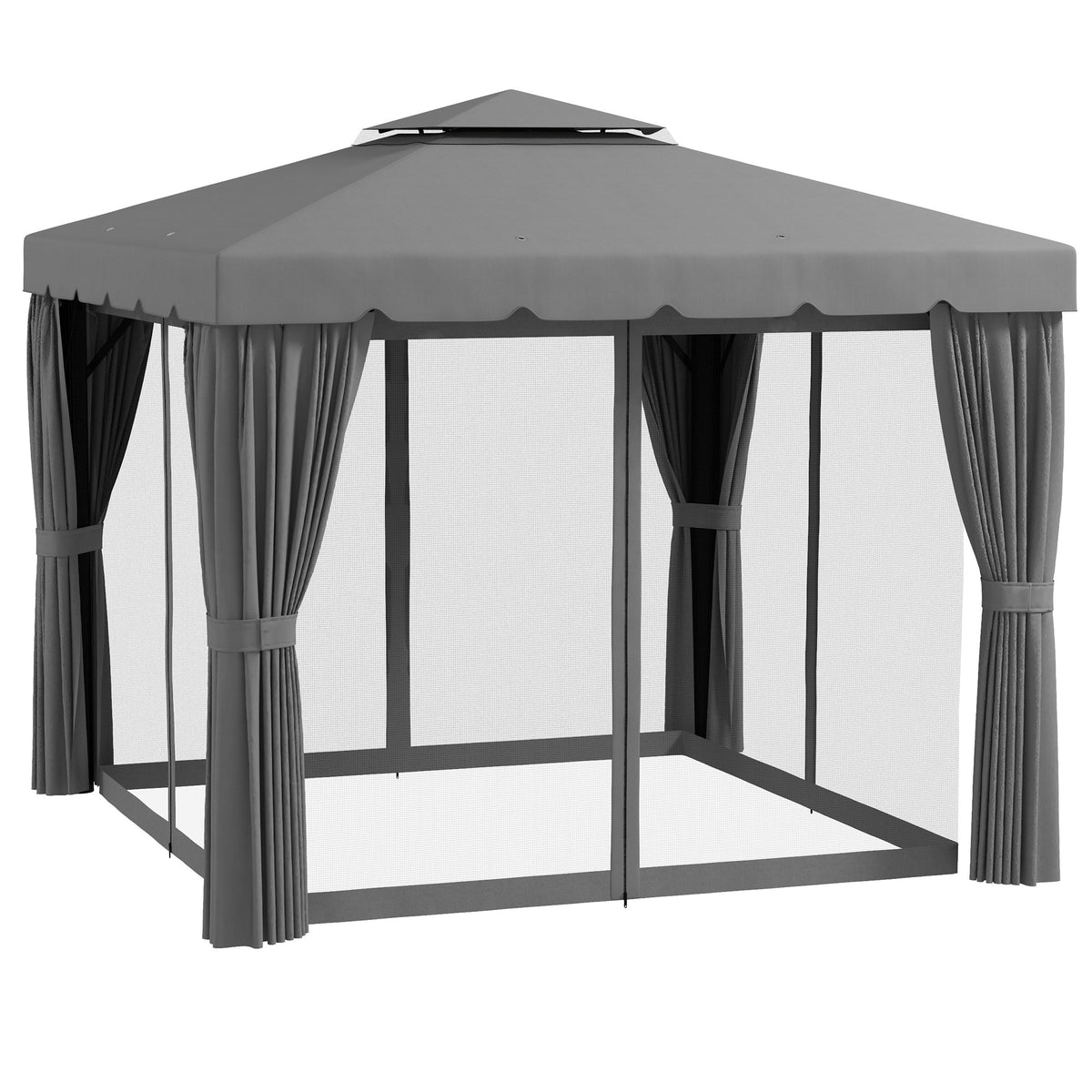 10' x 10' Soft-top Gazebo with Polyester Curtains & Mesh Screens, Light Grey