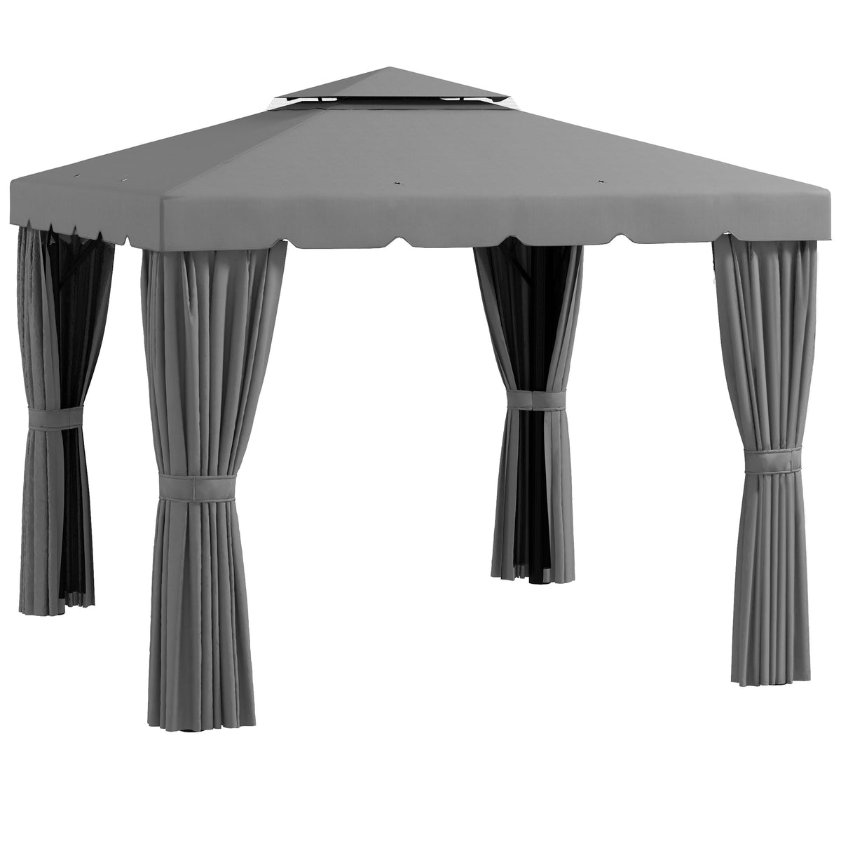 10' x 10' Soft-top Gazebo with Polyester Curtains & Mesh Screens, Light Grey