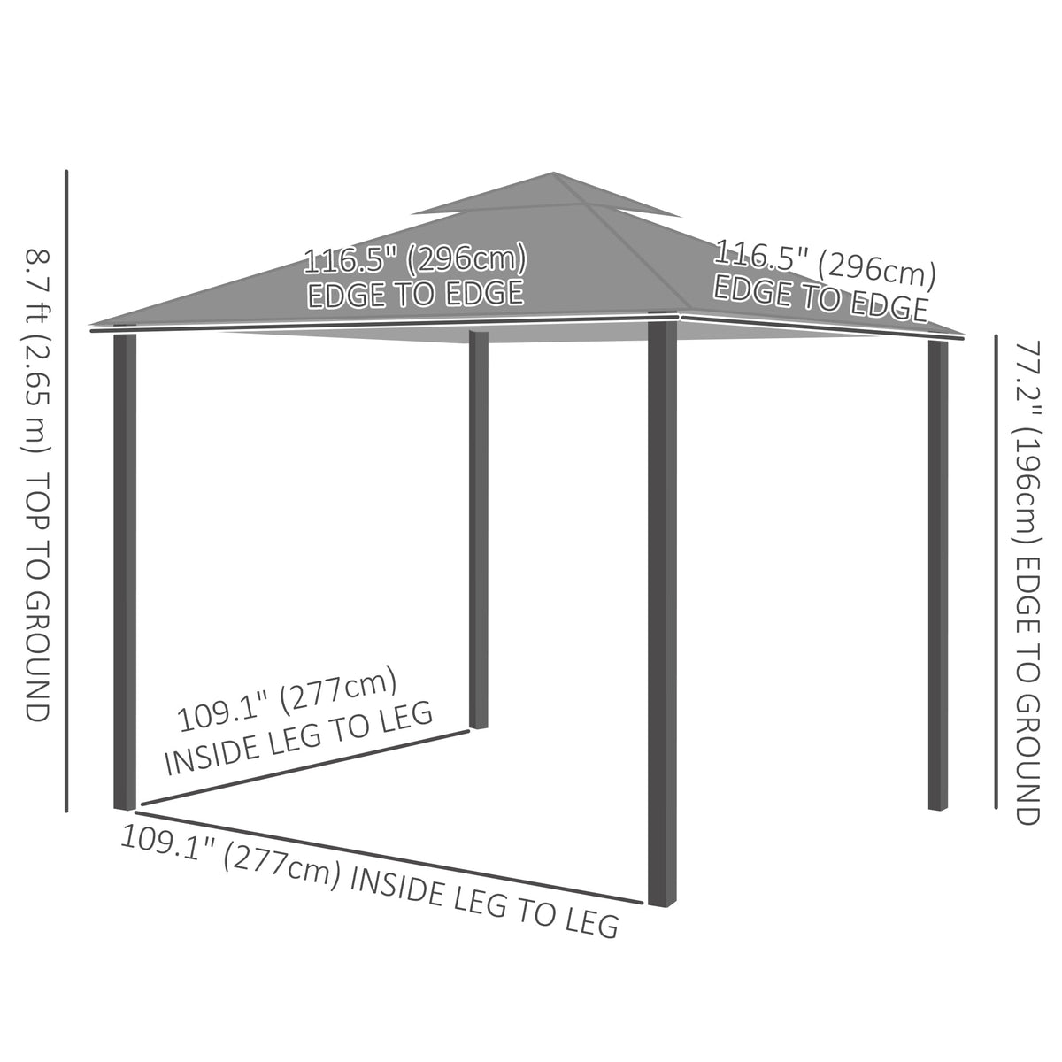10' x 10' Soft-top Gazebo with Polyester Curtains & Mesh Screens, Light Grey