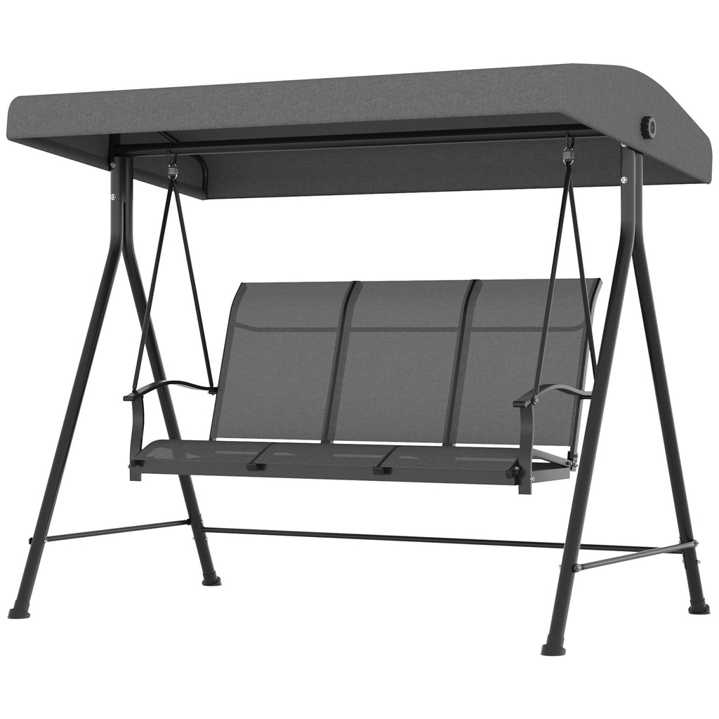 3 Seater Outdoor Swing Chair with Canopy, Metal Porch Swing Bench for Patio, Dark Grey