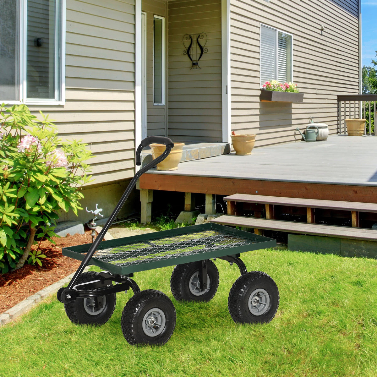 Heavy Duty Garden Wagon with 10" Wheels and Rotating Handle, 330 lb Capacity, Black
