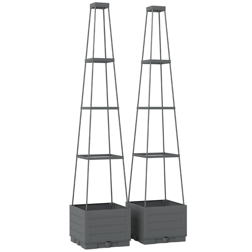 2 Pack Raised Garden Beds with Trellis & Drainage Tray, 28 x 28 x 140 cm