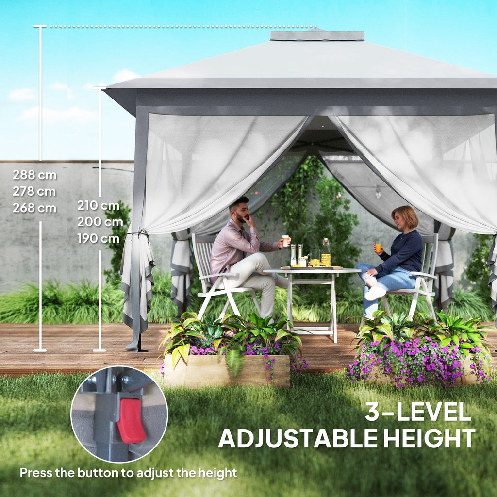 3.3 x 3.3m Pop Up Gazebo with Double Roof & Mesh Sidewalls, Grey