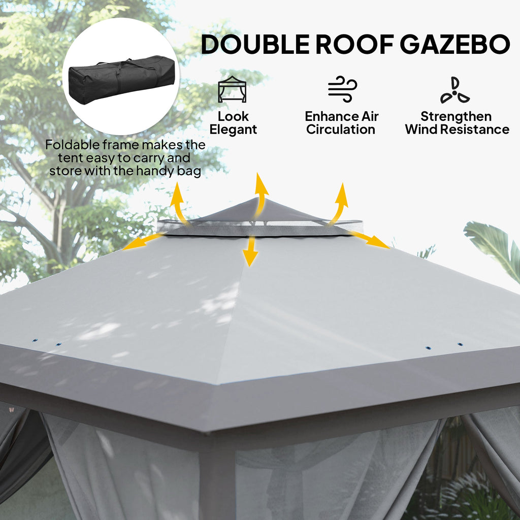 3.3 x 3.3m Pop Up Gazebo with Double Roof & Mesh Sidewalls, Grey
