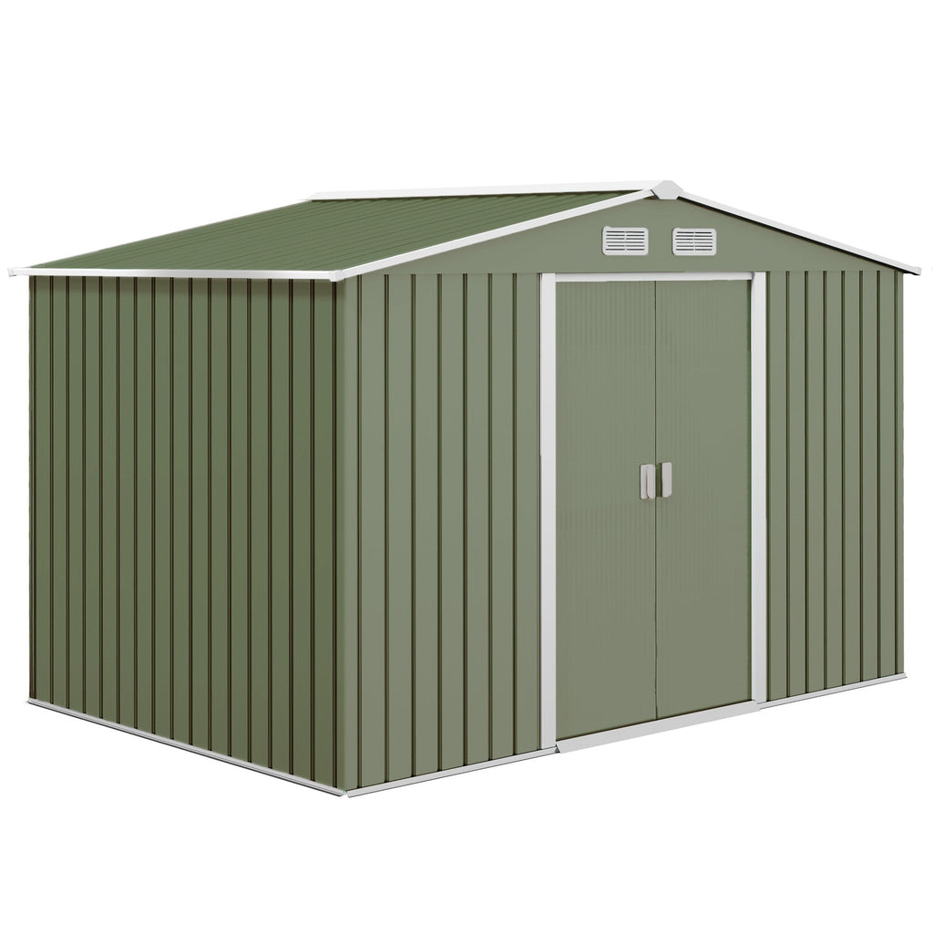 EverBase 9' x 6' Metal Garden Storage Shed with Foundation Kit & Double Doors, Light Green