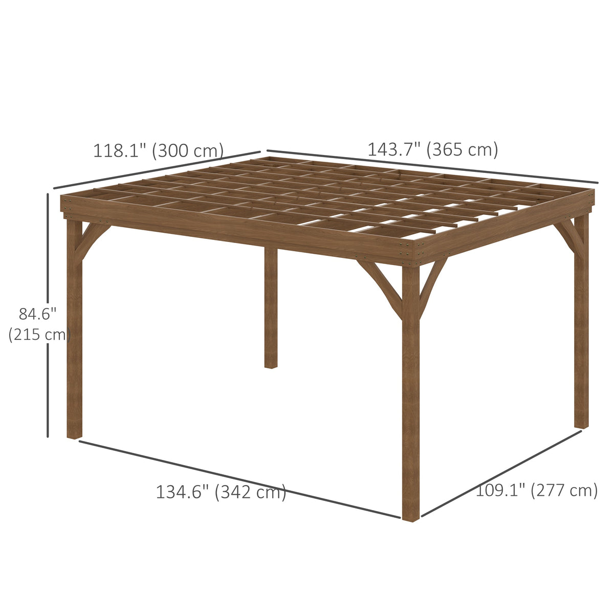 10' x 12' Wood Pergola with Concrete Anchors for Climbing Plants, Brown