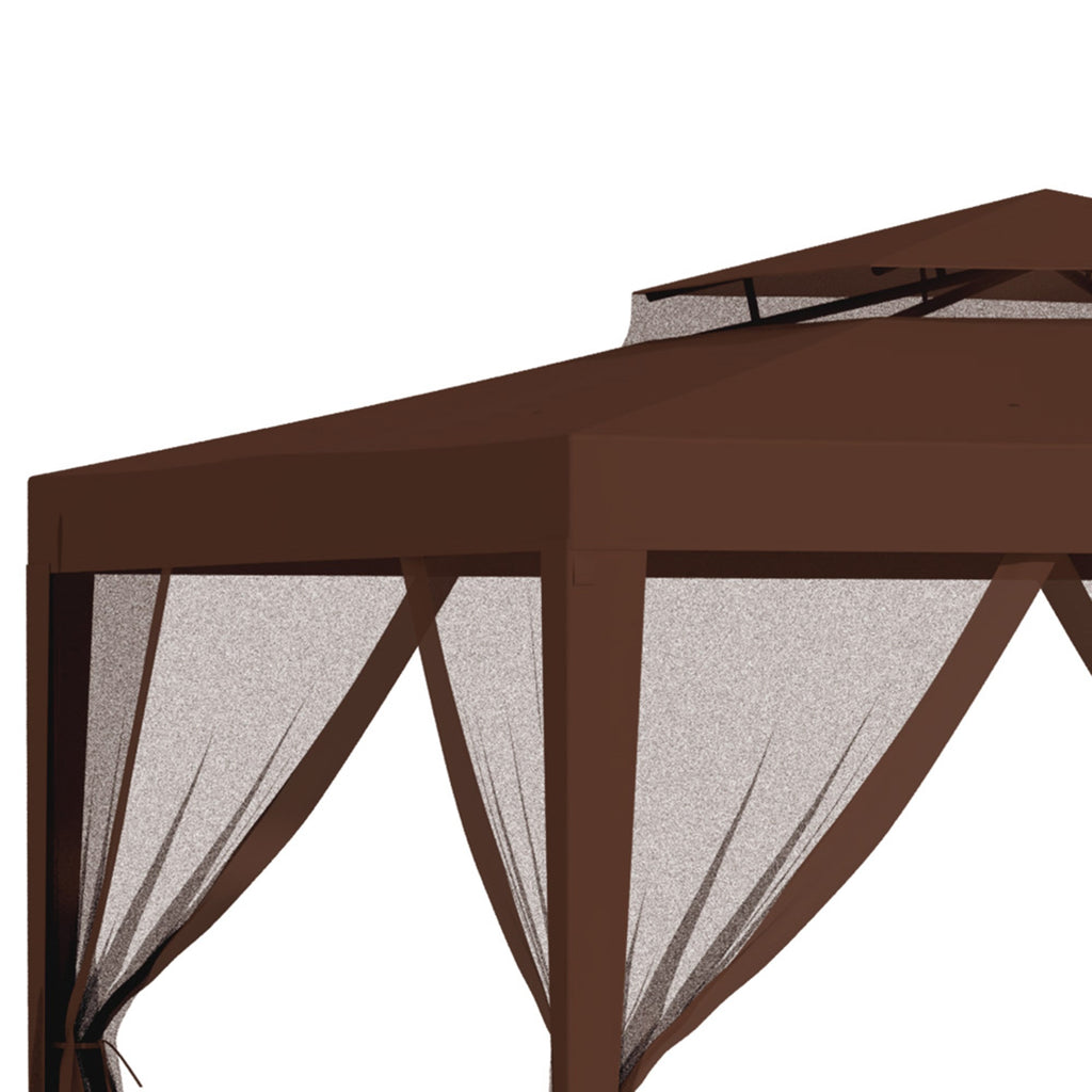 10' x 10' Canopy Tent with Mesh Netting and Double Tier Roof, Brown