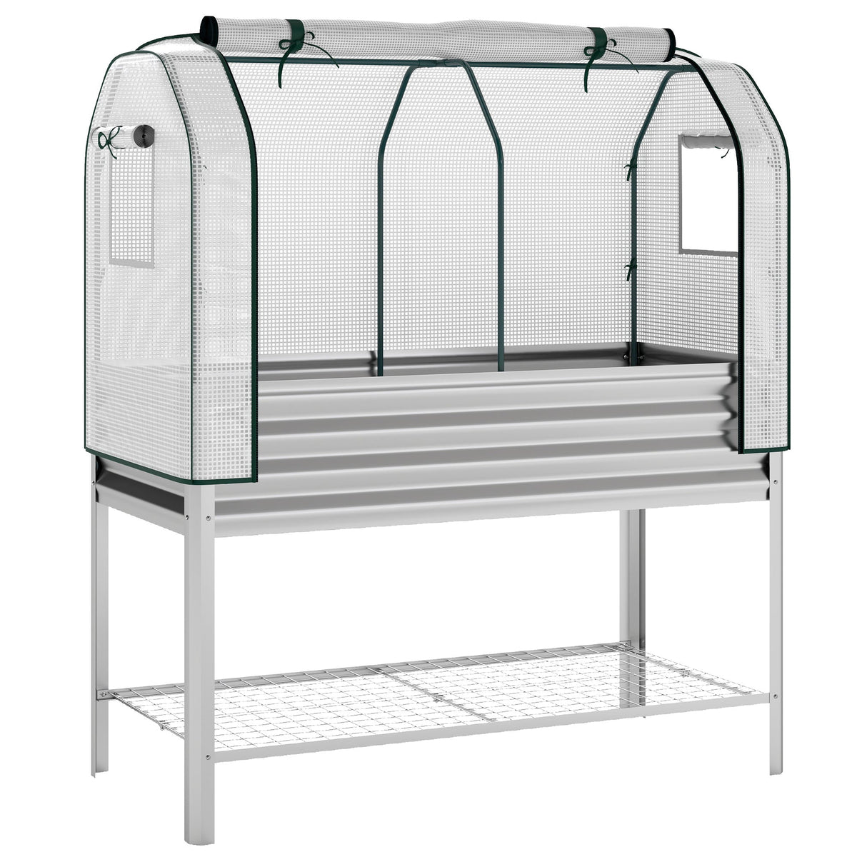Galvanized Raised Garden Bed with Greenhouse Cover, Silver