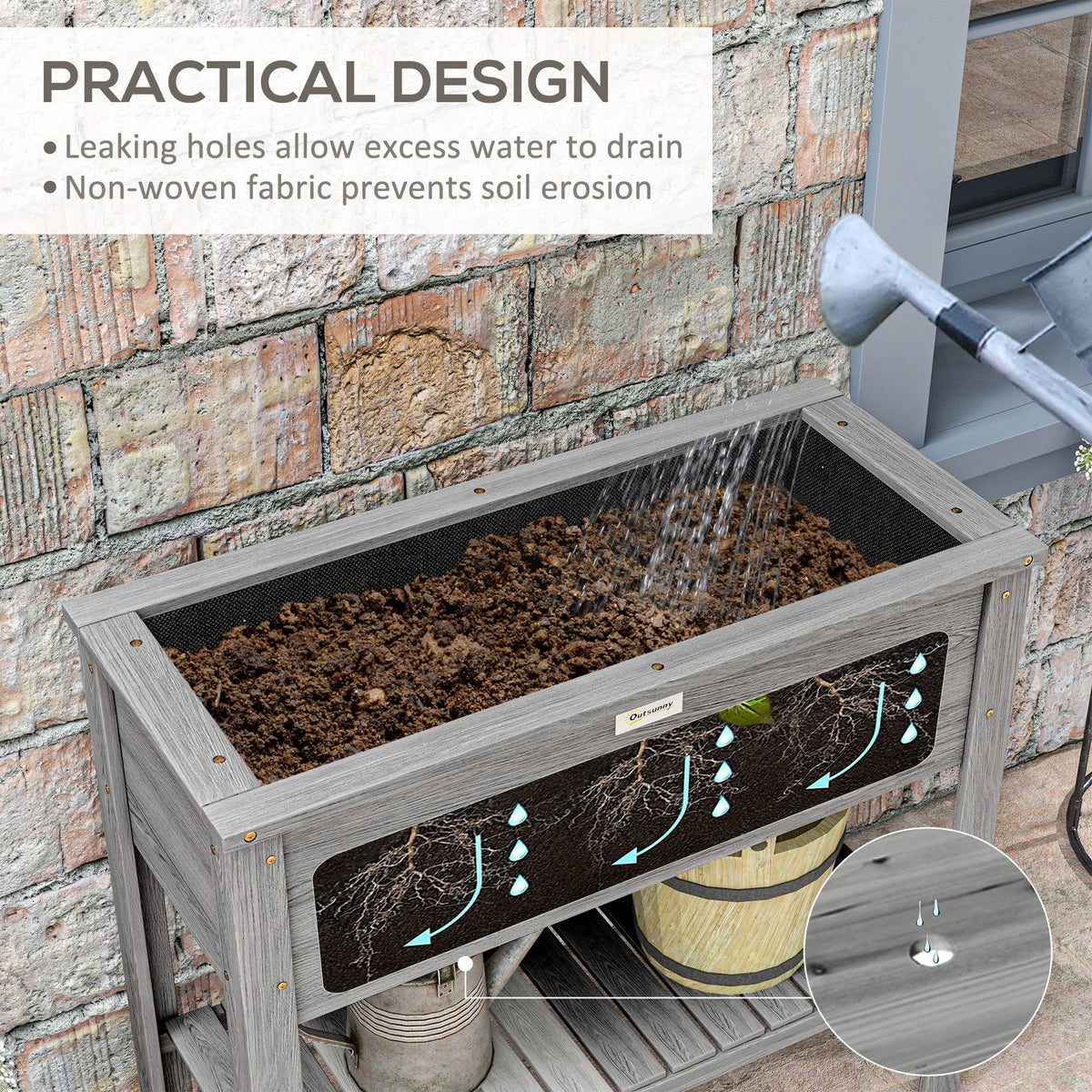 Wooden Raised Garden Bed Standing Elevated Planter Box with Storage Shelf for Flowers, Vegetables, and Herbs, 36" x 16" x 32", Grey