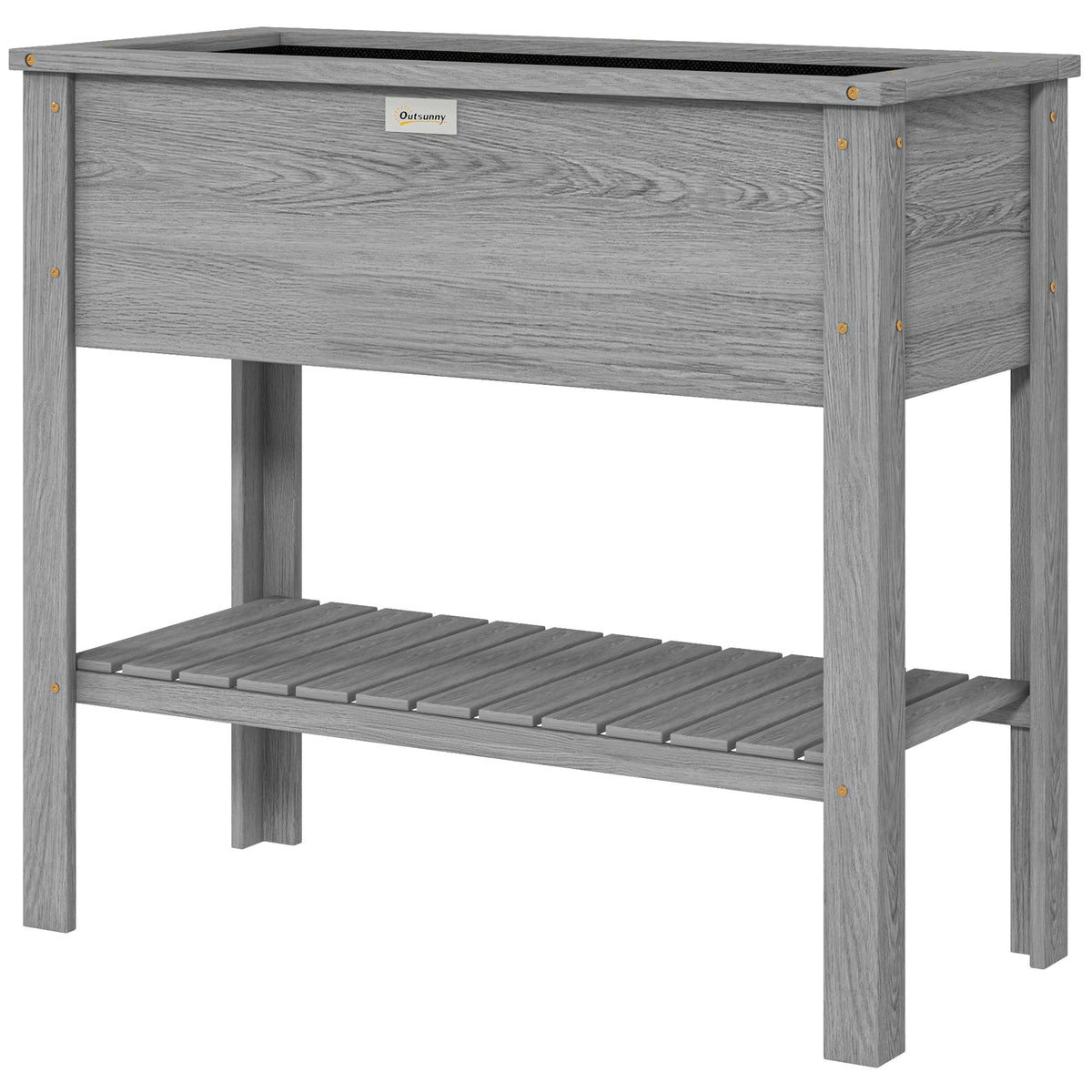 Wooden Raised Garden Bed Standing Elevated Planter Box with Storage Shelf for Flowers, Vegetables, and Herbs, 36" x 16" x 32", Grey