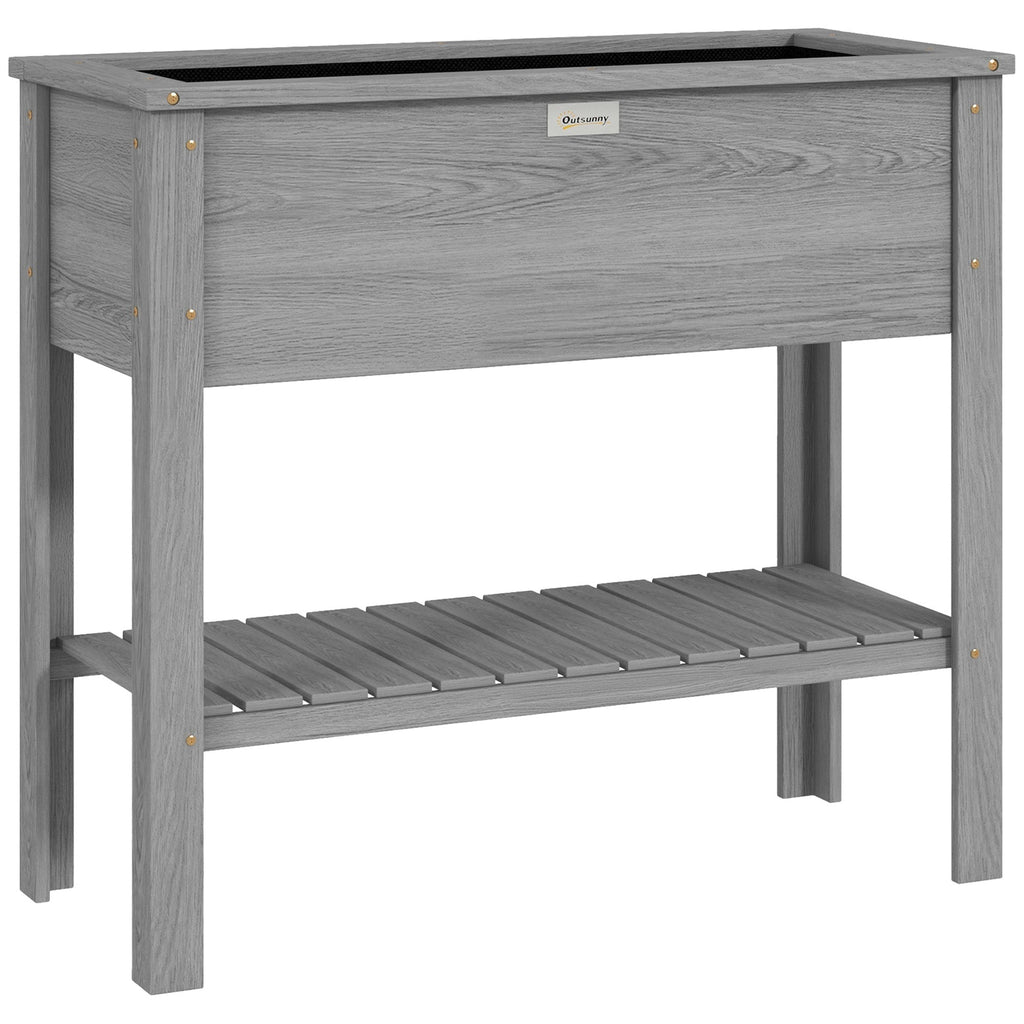 Wooden Raised Garden Bed Standing Elevated Planter Box with Storage Shelf for Flowers, Vegetables, and Herbs, 36" x 16" x 32", Grey