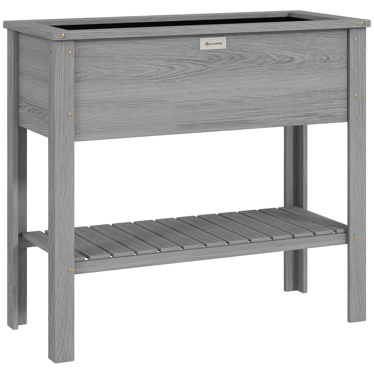 Wooden Raised Garden Bed Standing Elevated Planter Box with Storage Shelf for Flowers, Vegetables, and Herbs, 36" x 16" x 32", Grey