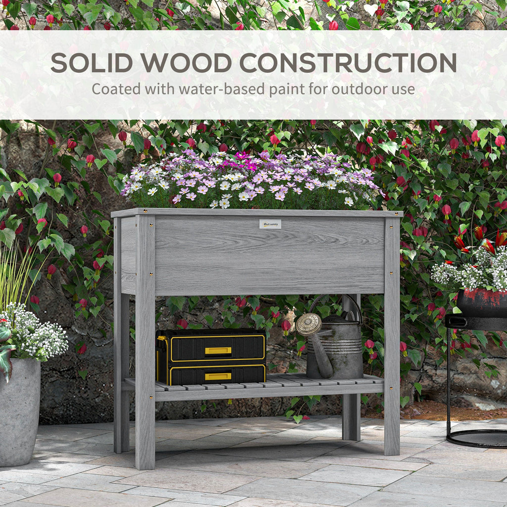 Wooden Raised Garden Bed Standing Elevated Planter Box with Storage Shelf for Flowers, Vegetables, and Herbs, 36" x 16" x 32", Grey
