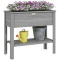 Wooden Raised Garden Bed Standing Elevated Planter Box with Storage Shelf for Flowers, Vegetables, and Herbs, 36" x 16" x 32", Grey