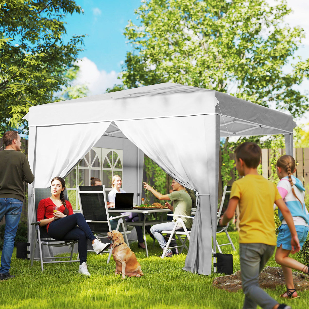 10' x 10' Pop Up Canopy Tent with Sidewalls, White