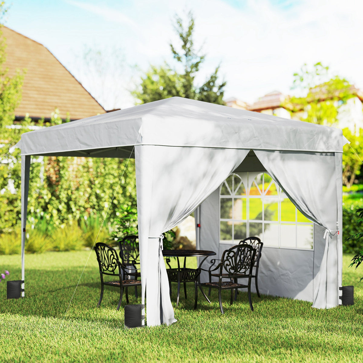 10' x 10' Pop Up Canopy Tent with Sidewalls, White