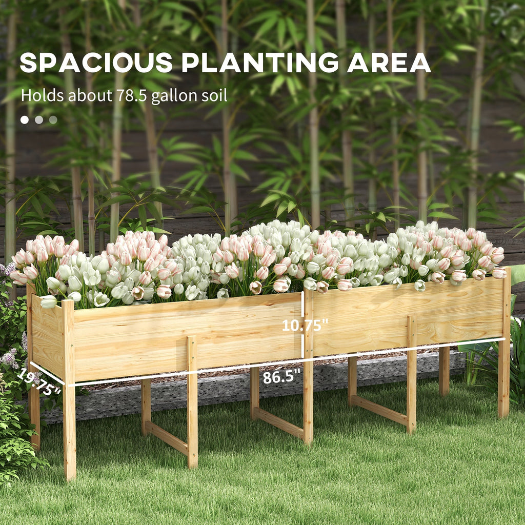 Wooden Raised Bed with Liner & Drain Holes, 86.6" x 19.7" x 10.6", Natural