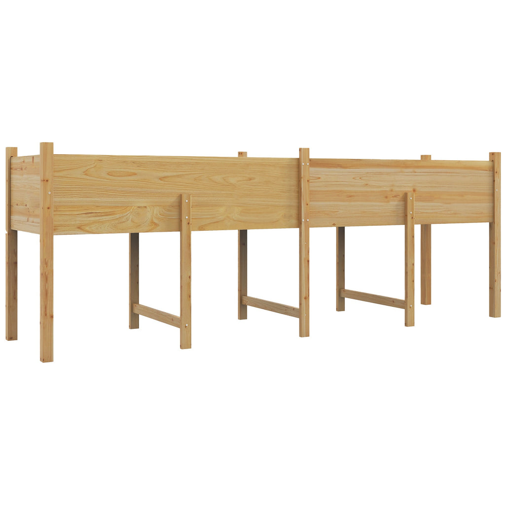 Wooden Raised Bed with Liner & Drain Holes, 86.6" x 19.7" x 10.6", Natural