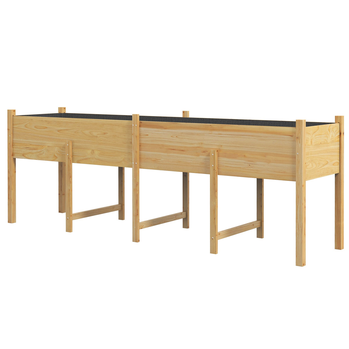 Wooden Raised Bed with Liner & Drain Holes, 86.6" x 19.7" x 10.6", Natural