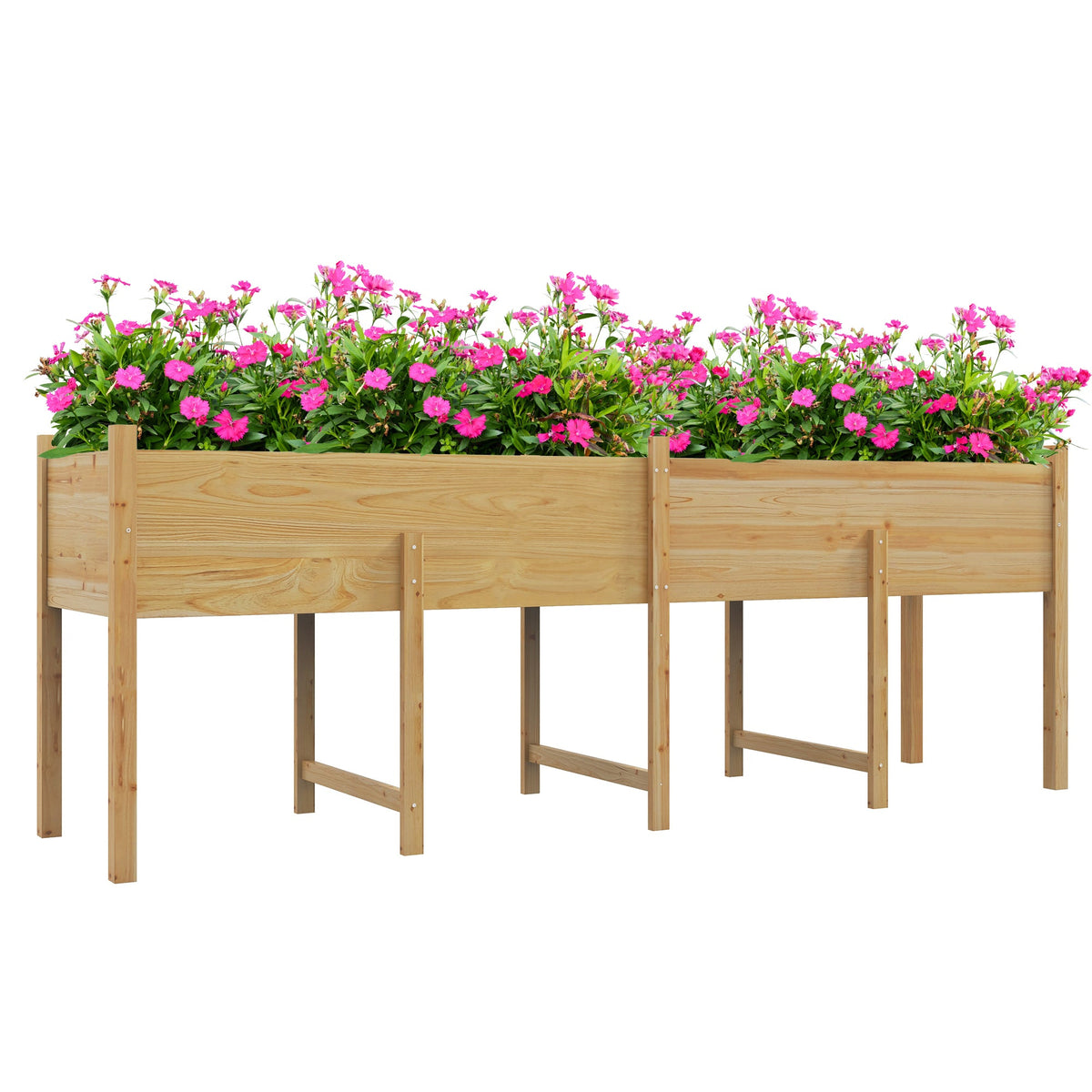 Wooden Raised Bed with Liner & Drain Holes, 86.6" x 19.7" x 10.6", Natural