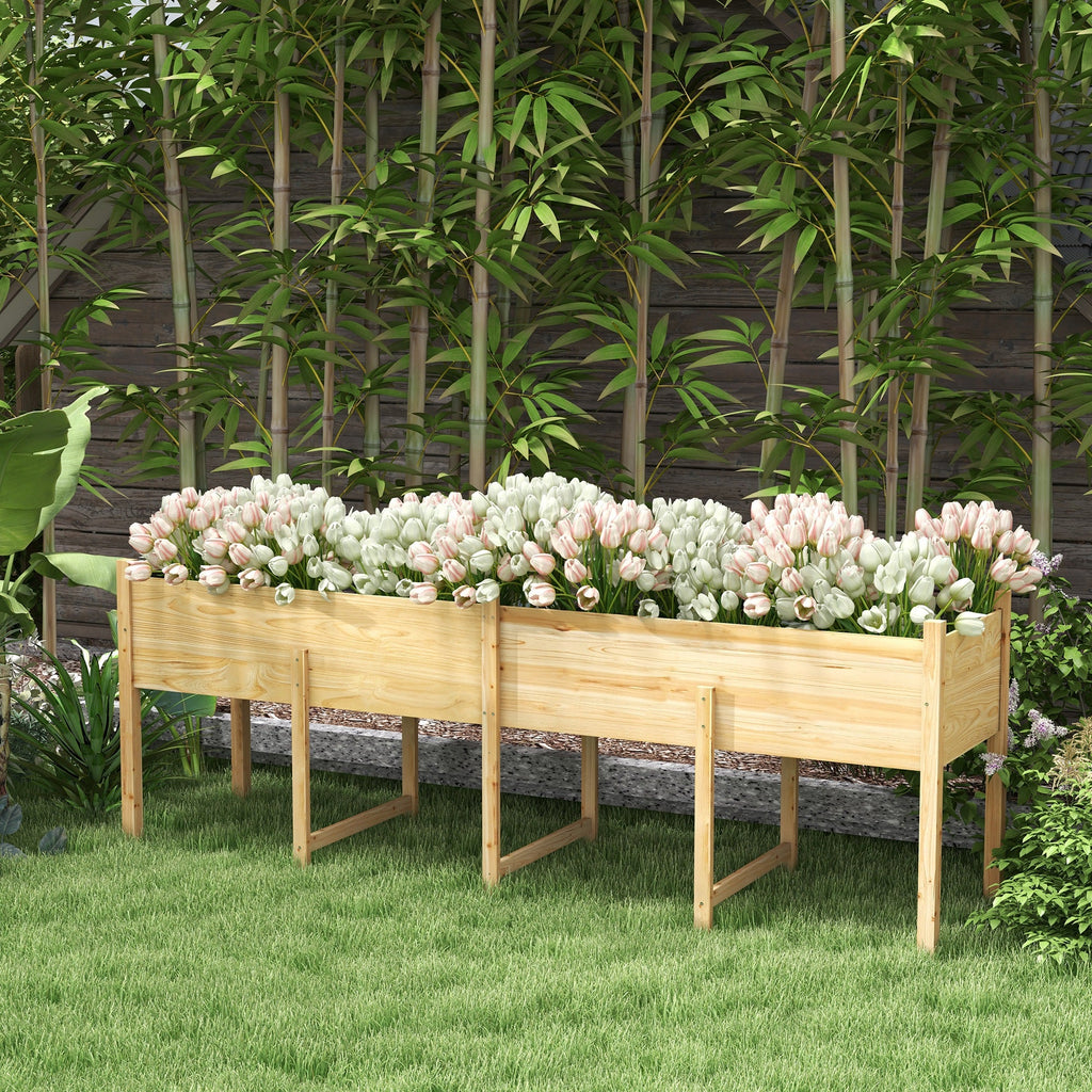 Wooden Raised Bed with Liner & Drain Holes, 86.6" x 19.7" x 10.6", Natural