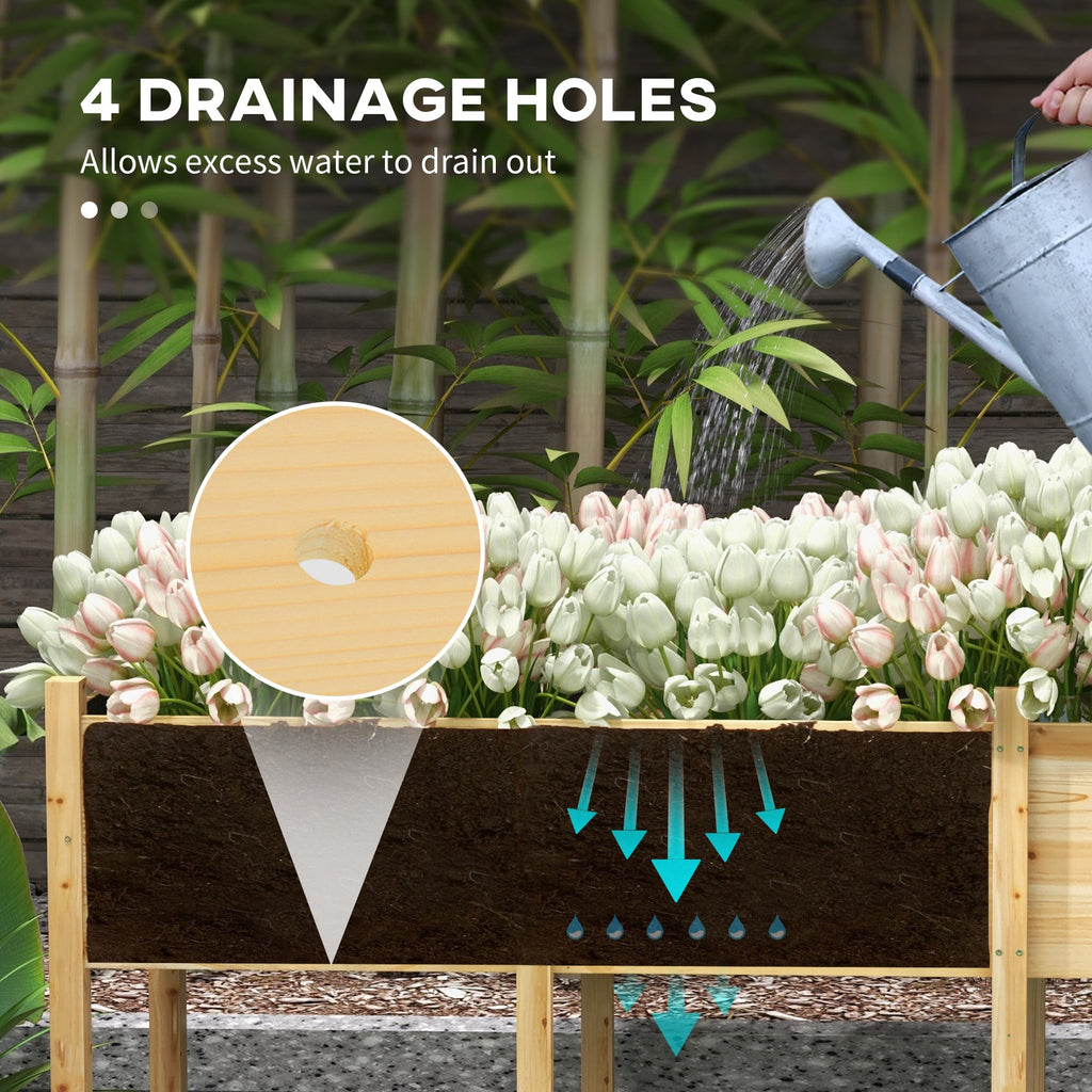 Wooden Raised Bed with Liner & Drain Holes, 86.6" x 19.7" x 10.6", Natural