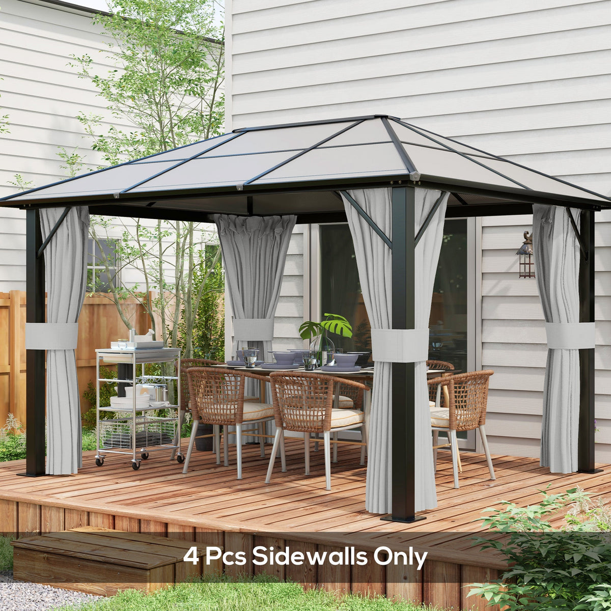 10' x 12' Universal Gazebo Sidewall Set (4 Panels) with Hooks, Light Grey