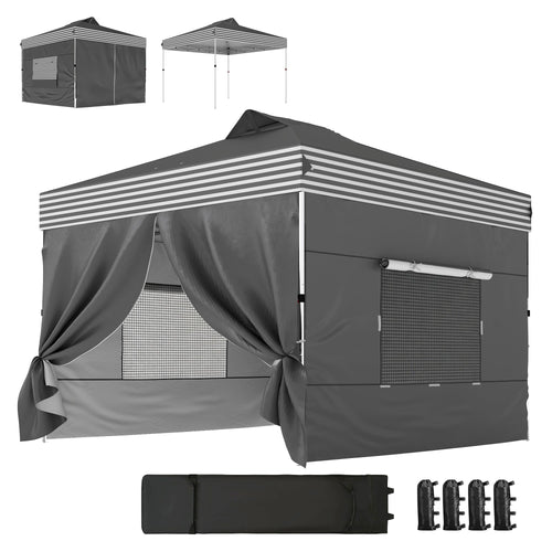 10 x 10 ft Pop-Up Canopy Tent with 4 Sidewalls and Wheeled Bag, Dark Grey